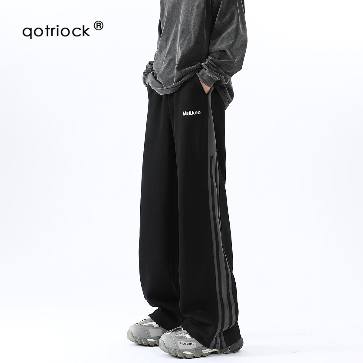 QOTRIOCK美式拼接撞色条纹冲锋裤图片