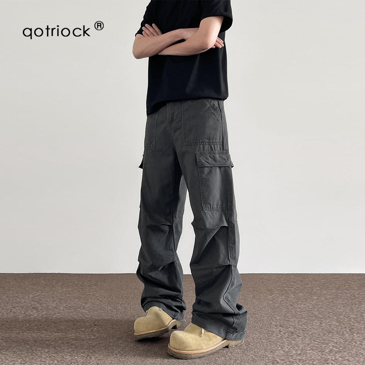 QOTRIOCK美式复古水洗做旧工装裤图片