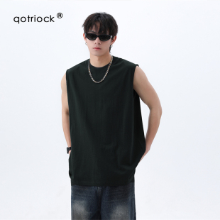 QOTRIOCK重磅纯棉无袖T恤男女夏季潮牌ins运动宽松背心纯色打底衫