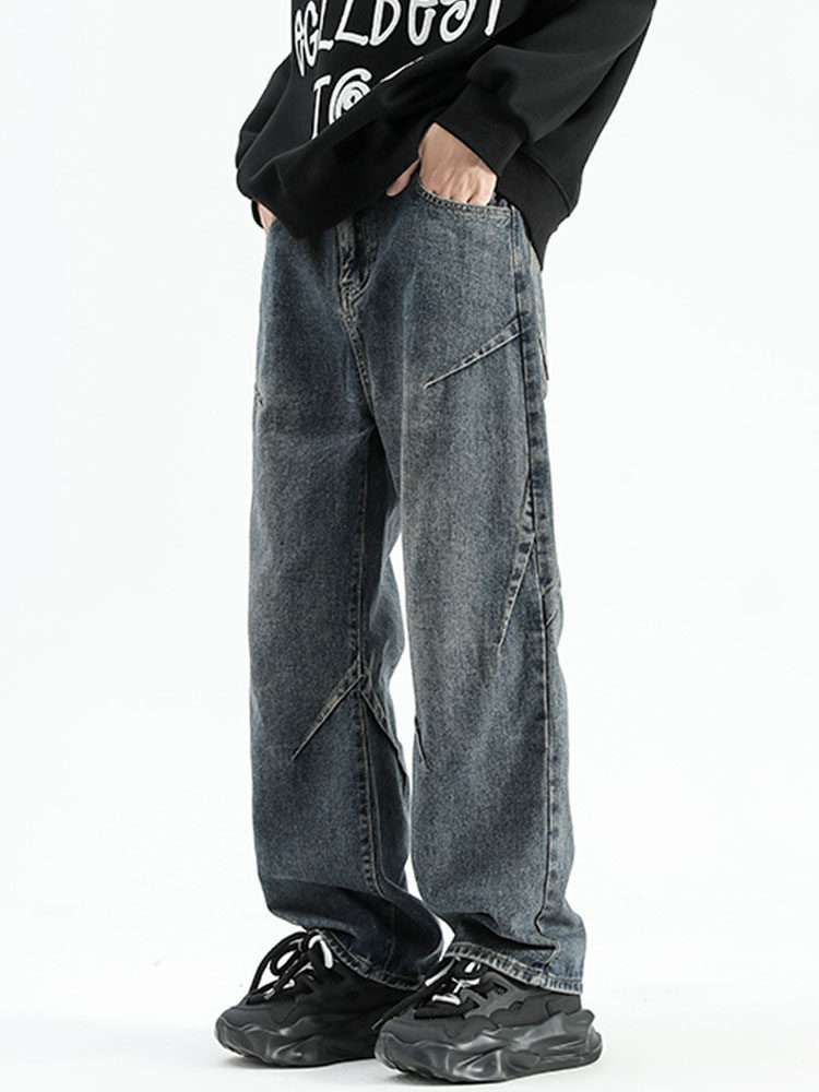 아메리칸 하이스트리트 남성 디컨스트럭티드 진 겨울 트렌드 브랜드 벨벳과 도톰한 디자인 루즈한 스트레이트 팬츠 캐주얼 팬츠