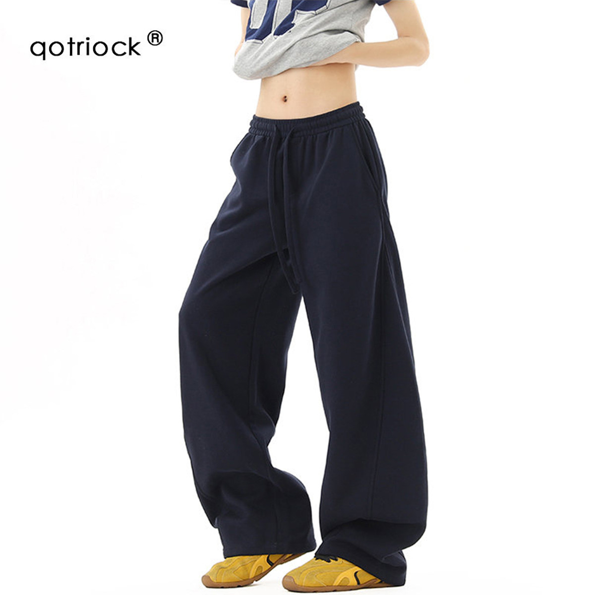 QOTRIOCK美式藏青色休闲裤重磅男图片