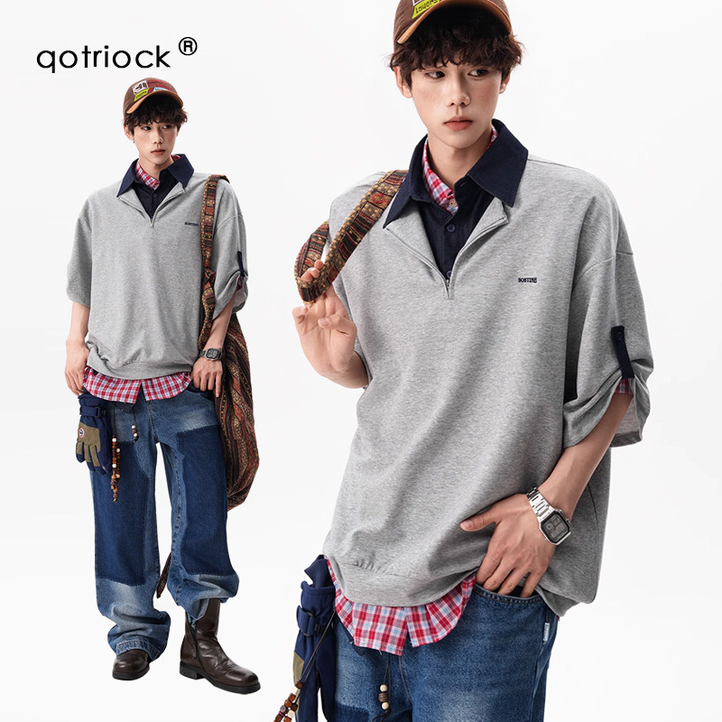 QOTRIOCK假两件半拉链Polo衫短袖图片