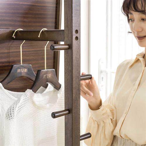 英尼斯实木全身镜家用卧室试衣镜多功能穿衣镜挂衣架一体落地镜子