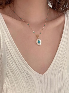 EARMOON 复古贝壳小众锁骨链叠戴项链绿松石轻奢优雅颈链百搭