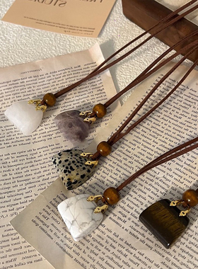 EARMOON 设计感虎眼石天然石包包吊坠项链女秋冬新款时尚百搭颈链