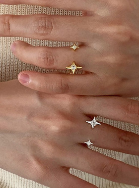 轻奢四芒星锆石开口戒指女小众设计感个性独特精致百搭指环戒子