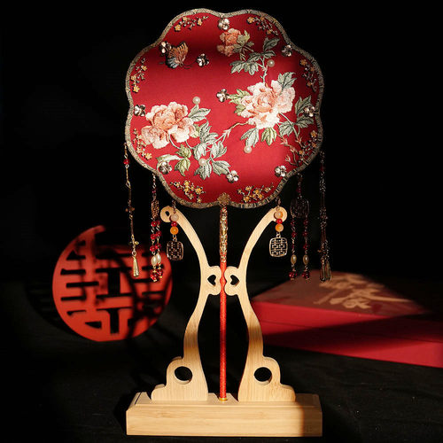 刺绣双面重工绢丝扇面新娘团扇diy材料包结婚送礼成品结婚团扇