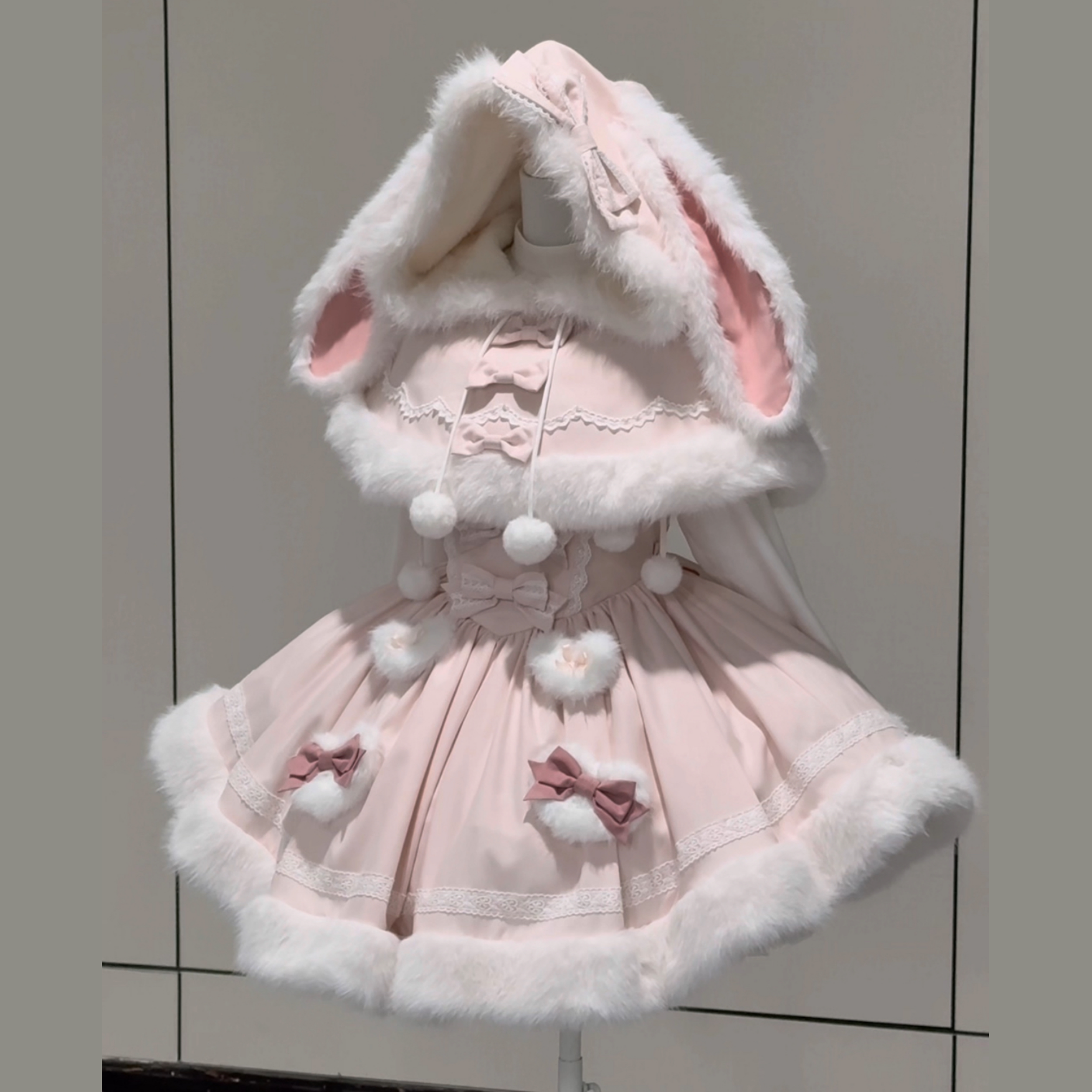 甜梦匣甜梦小兔lolita甜美温柔毛绒小兔斗篷套装洛丽塔连衣裙