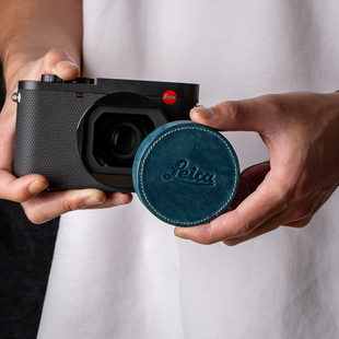 适用于徕卡Q3镜头盖Q2/Q/QP头层真皮镜头保护盖带防丢绳