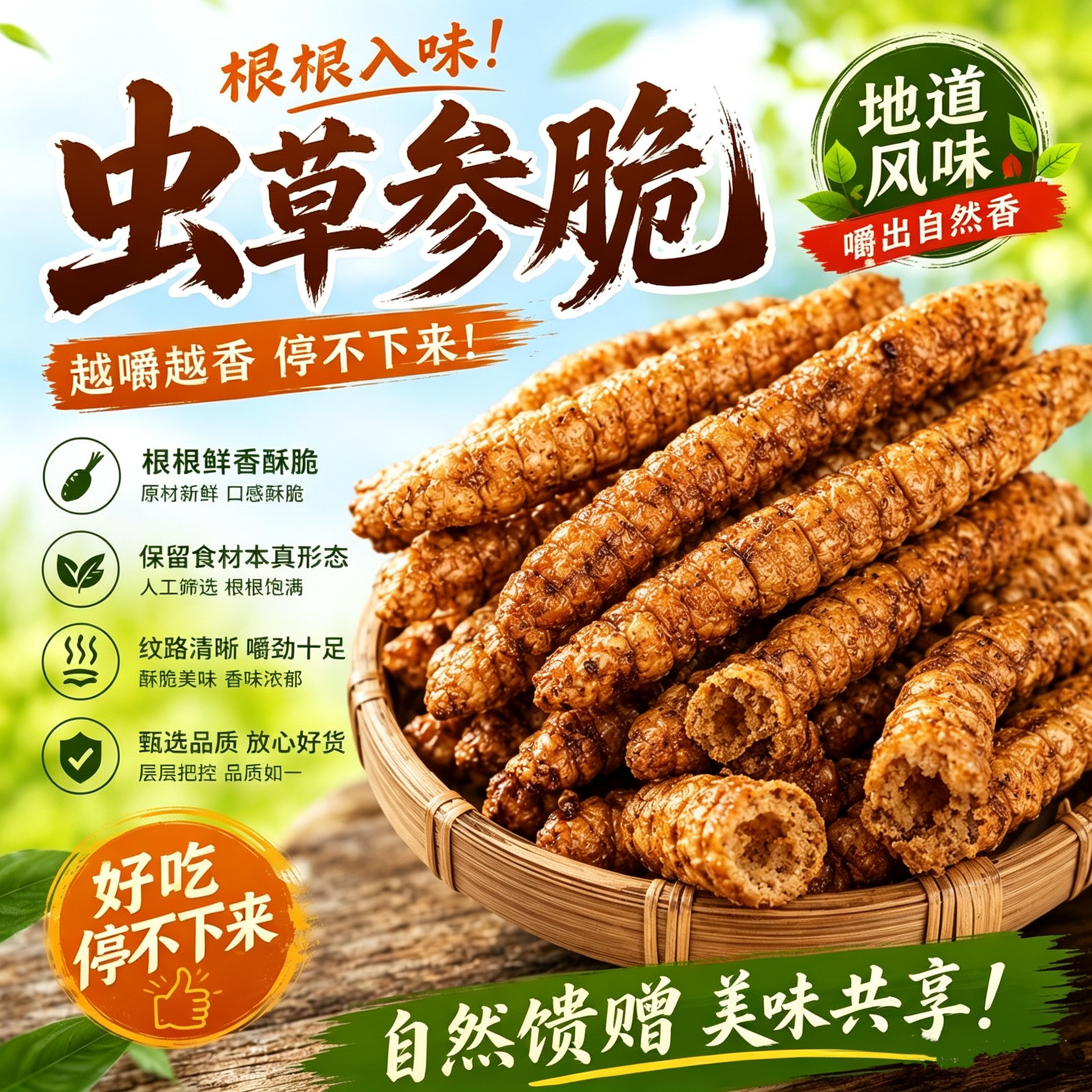 糖尿人专用零食可以吃的无糖精虫草参脆脆嫩爽口一口酥脆满口清香