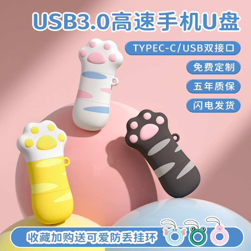 卡通猫爪typec双接口U盘五年质保