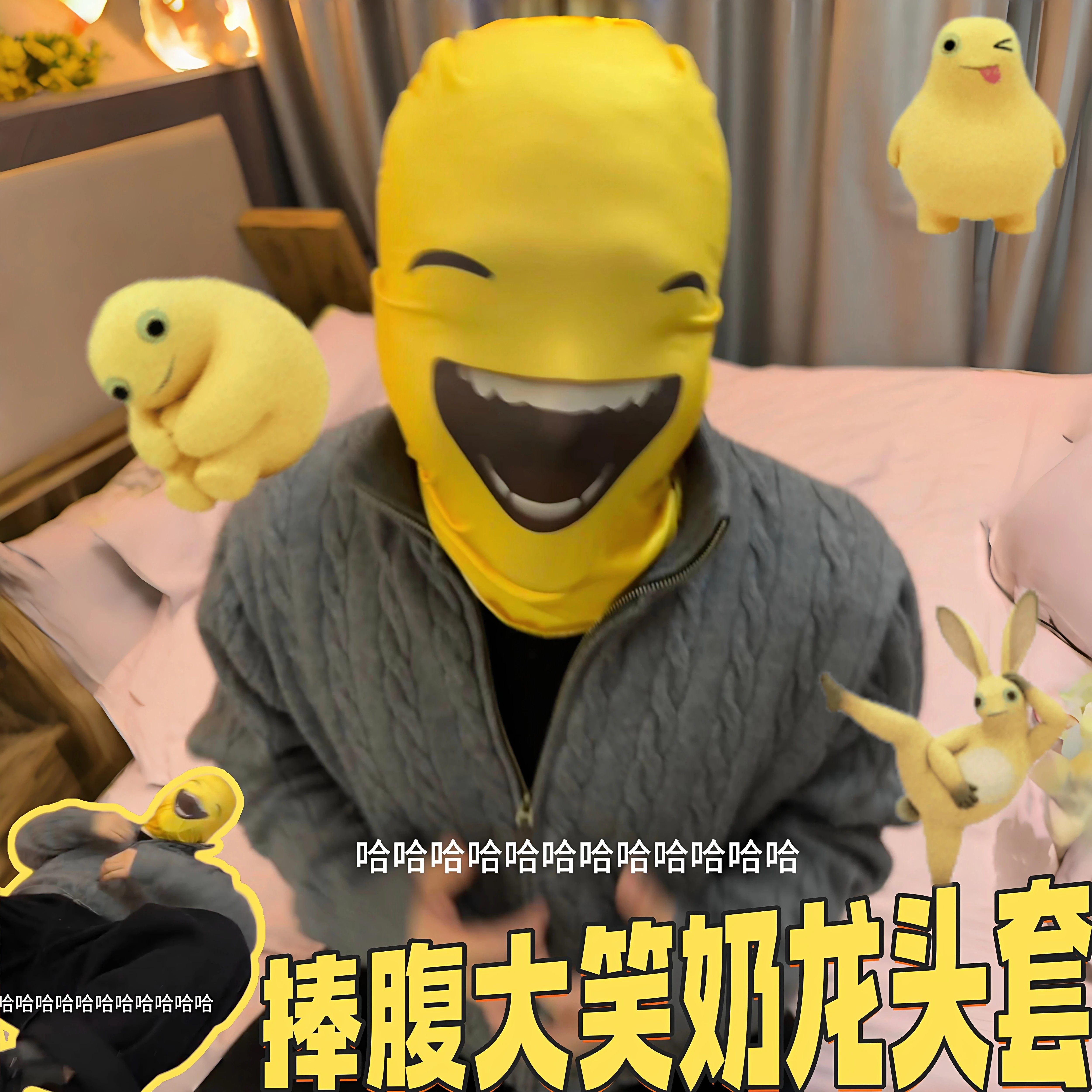 爆款奶龙表情包头套捧腹大笑同款面罩网纱猎奇抽象恶搞3d全脸面具 - 实物图