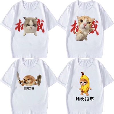 猫meme表情包短袖我的刀盾T恤权威香蕉猫大局逆转小猫狗宠物衣服