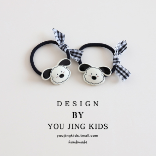 韩系儿童可爱小狗发圈女童格子蝴蝶结橡皮筋头绳爱心女孩发绳头饰