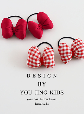 儿童红色格子蝴蝶结发绳新年女孩头饰头绳女童扎头发皮筋发圈发饰