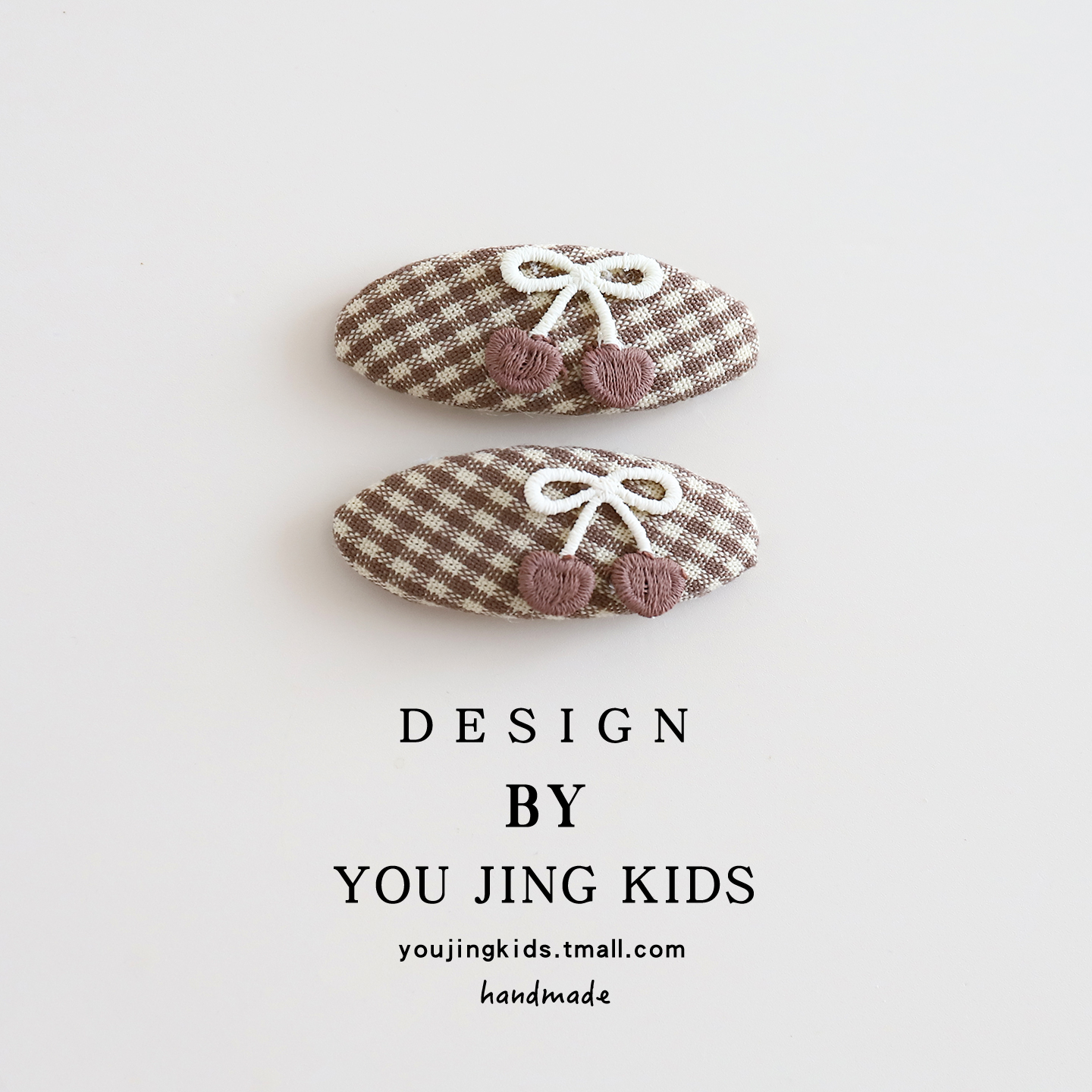 咖色格子樱桃儿童发夹秋冬新毛线花朵女童刘海夹BB夹女孩发卡头饰