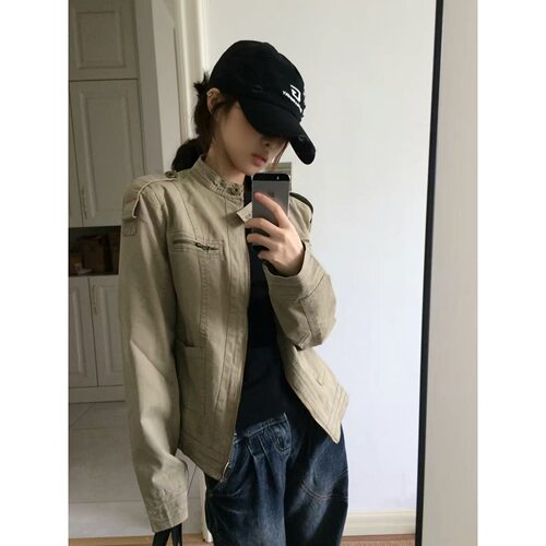 立领做旧美式复古短款牛