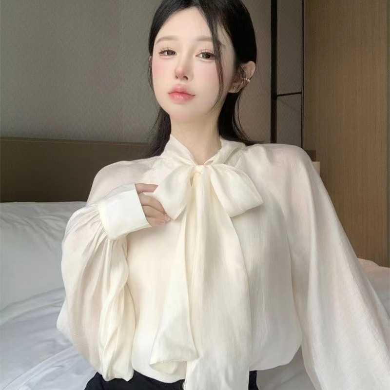 法式气质绑带蝴蝶结长袖衬衫女设计感小众别致衬衣上衣春秋季新款