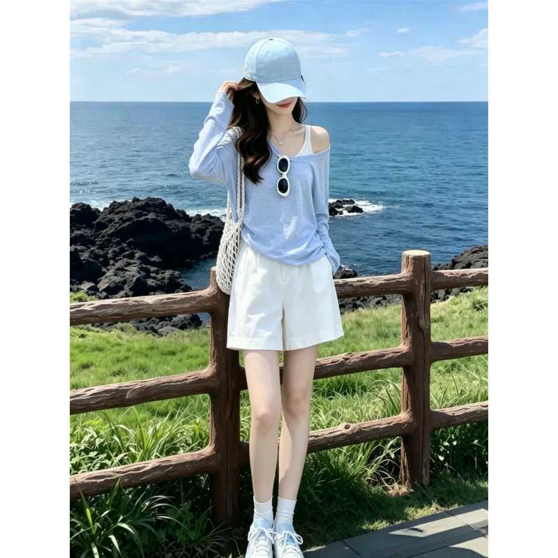 春装搭配一整套盐系穿搭高级感韩剧今年流行防晒罩衫短裤三件套装