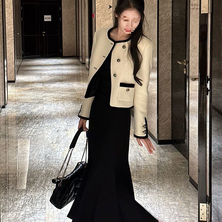 女两件套外套长袖连衣裙