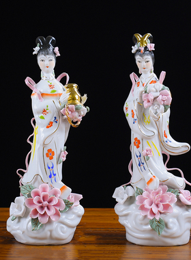 陶瓷七仙女摆件新中式家居装饰工艺品保家姑娘神像客厅办公室摆设