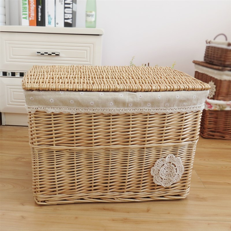 家居柳编收纳筐储物箱带盖大号藤编整理箱收纳箱衣服收纳脏衣篮筐