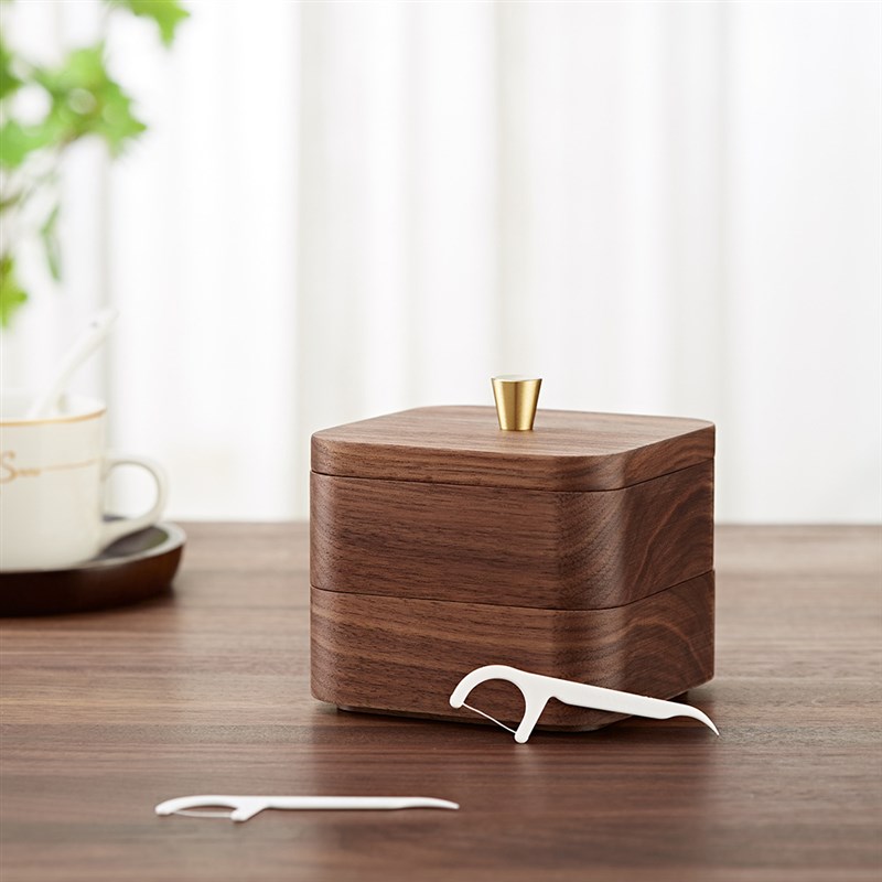 北美黑胡桃牙签盒桌面多层收纳盒棉签牙线盒中式简约