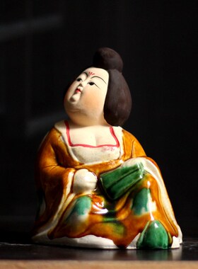 陶瓷小摆件唐代人物仕女胖妮中式家居办公桌复古风国朝工艺品