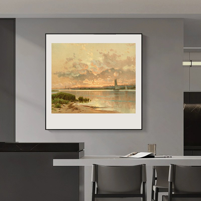 欧式抽象花园风景仿手绘油画客厅复古艺术装饰画玄关正方形挂画图片