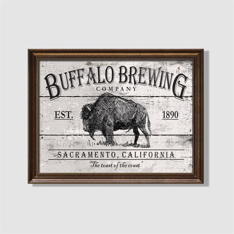 装饰画有框挂画墙壁复古怀旧美式酒吧中古店布法罗波旁威士忌野牛