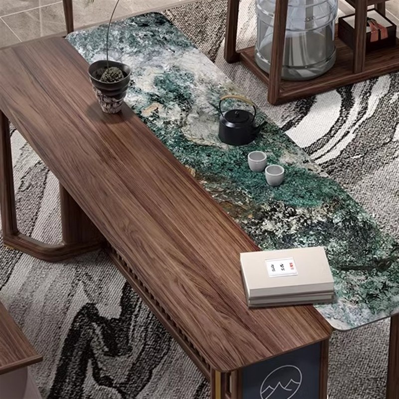 轻奢新中式实木书椅乌金木书房禅意圈椅办公室胡桃木色泡茶台会客