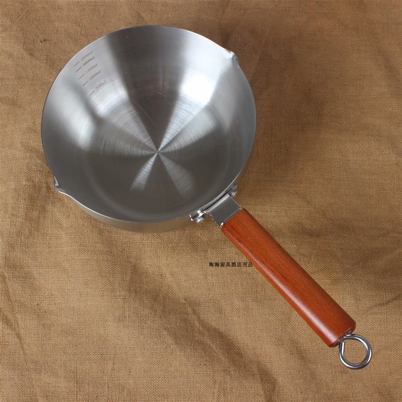 单柄不锈钢辅食奶锅商用煮粥粉面雪平锅汤锅生滚粥平底锅带刻度勺