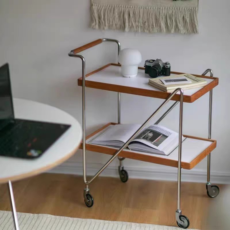 复古实木小推车简约沙发边几可移动茶几家用客厅餐边柜收纳置物架