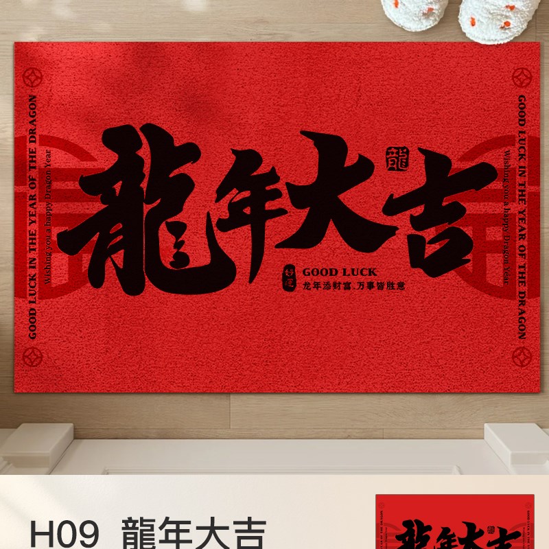 入户门地垫红色丝圈门垫进门脚垫玄关大门家用防滑垫祝语喜庆新年