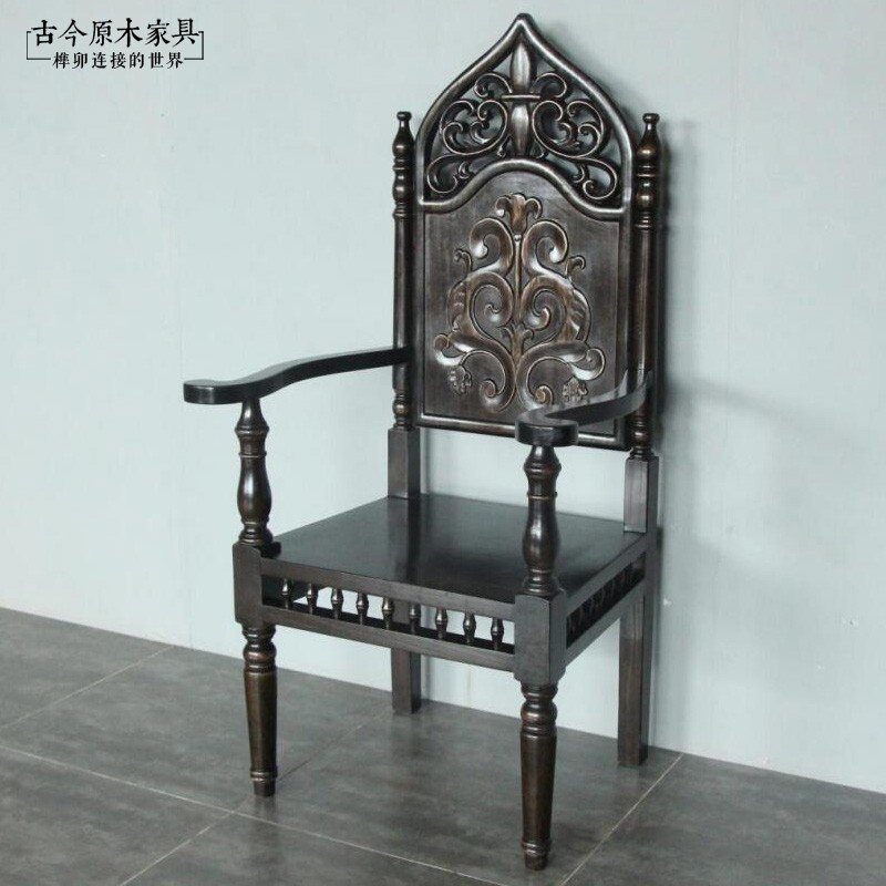 东南亚风格实木写字台画案办公桌DK264复古欧式泰式雕刻榆木书桌