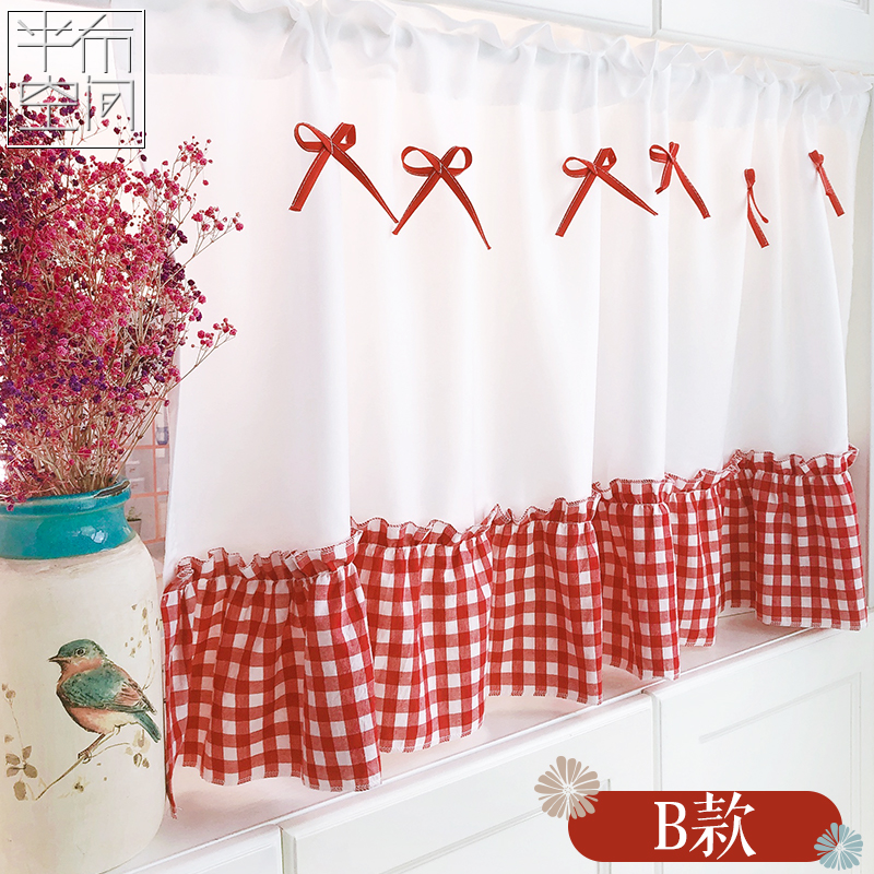 小红格免打孔轻薄田园短门帘柜子隔断小帘厨房玄关清新文艺门帘