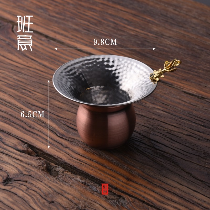 加厚不锈钢复古茶滤茶漏带托304茶具配件锤纹过滤网茶漏泡茶器