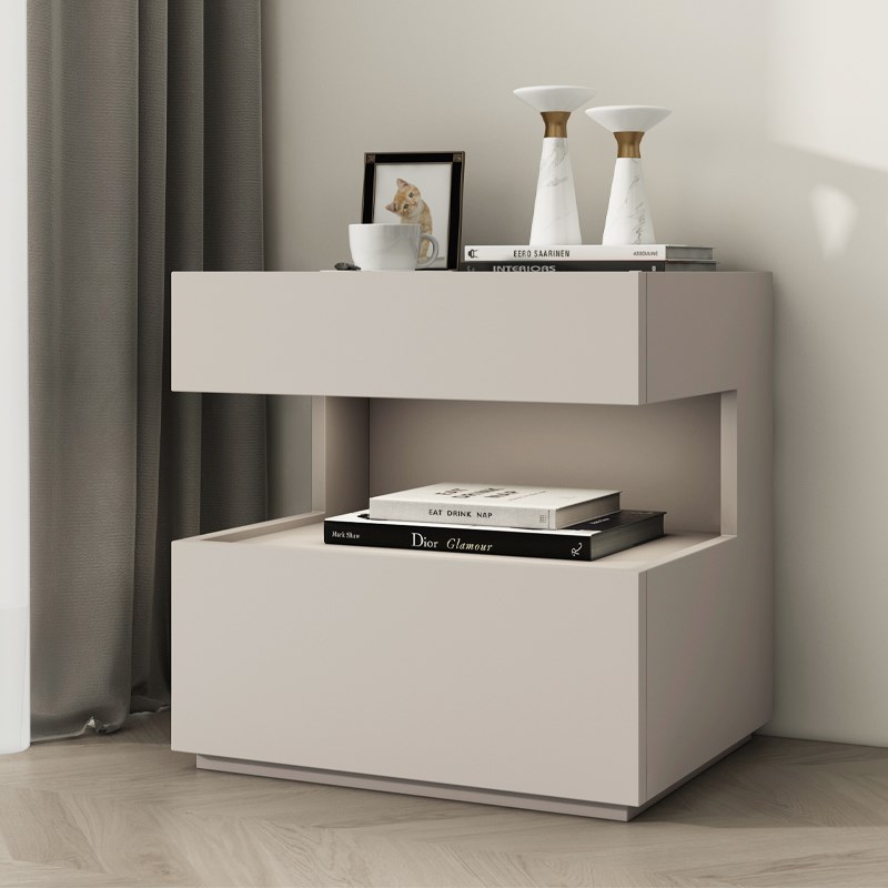 轻奢卧室床边柜意式极简带灯悬浮式床头柜床头储物柜抽屉2025新款