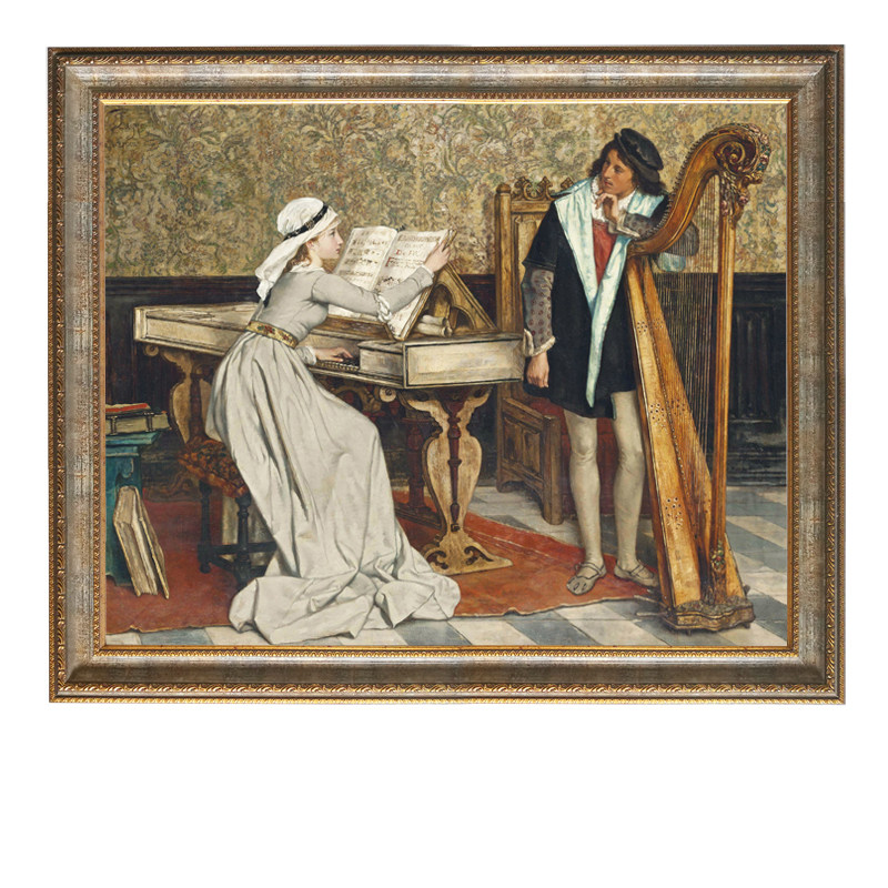 横版弹琴人物油画琴房钢琴装饰画室内墙面装饰琴行音乐教室挂画