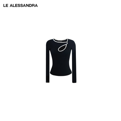 品牌直营 LE ALESSANDRA 镂空撞色机能按扣修身内搭长袖上衣