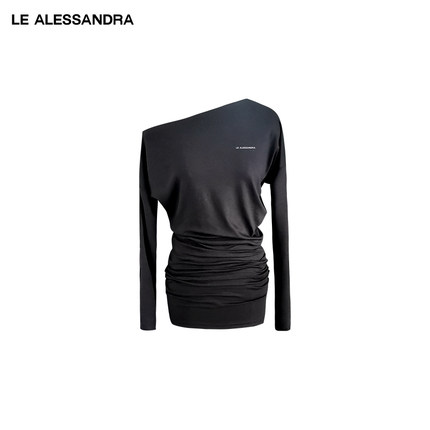 品牌直营 LE ALESSANDRA秋冬斜肩针织收腰连衣裙中长款上衣打底衫