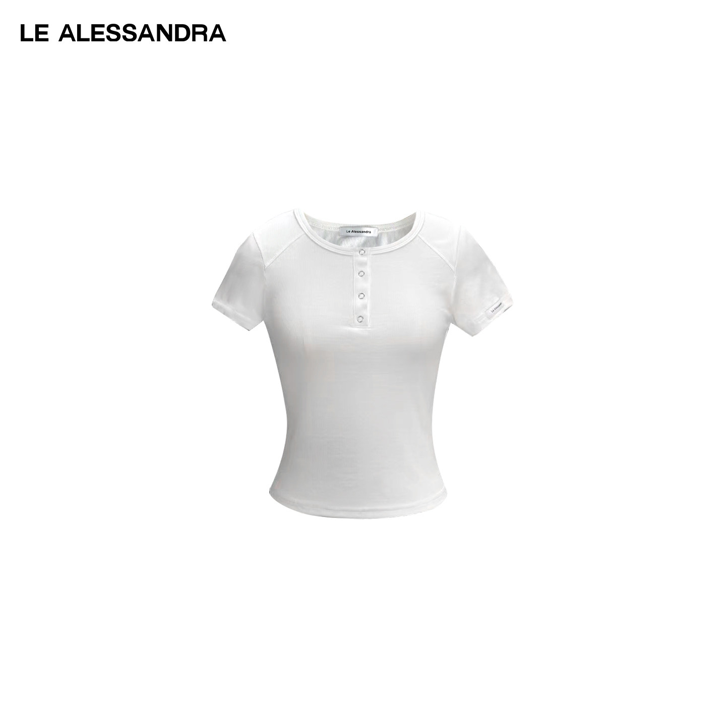 品牌直营 LE ALESSANDRA 真丝混纺亨利插肩弹力袖标短袖T恤图片