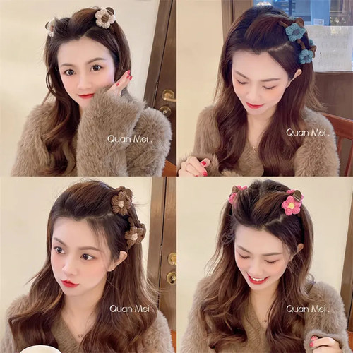 秋冬糖果色花朵毛绒抓夹