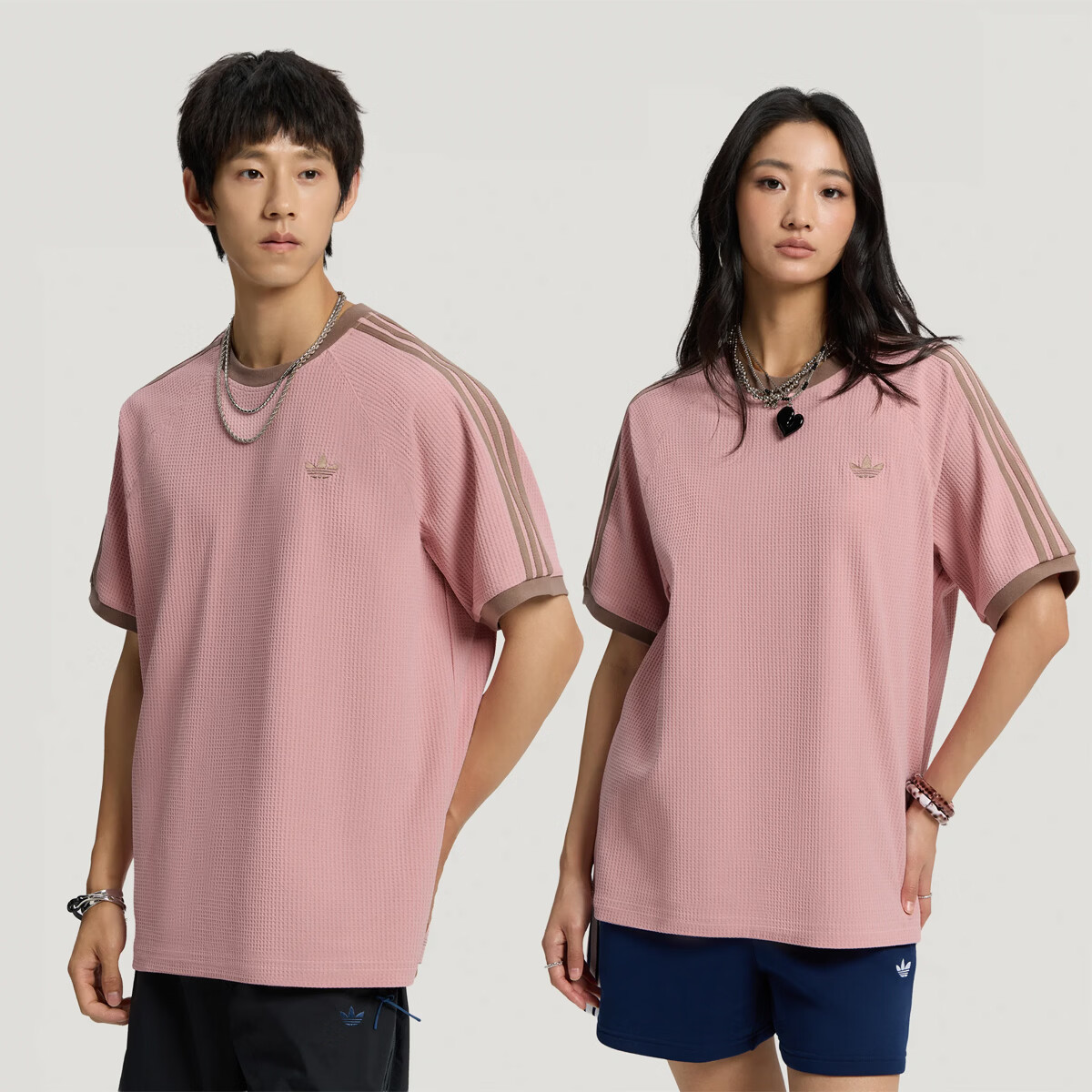 Adidas阿迪达斯三叶草男女撞色宽松休闲运动华夫格短袖T恤 KT7788