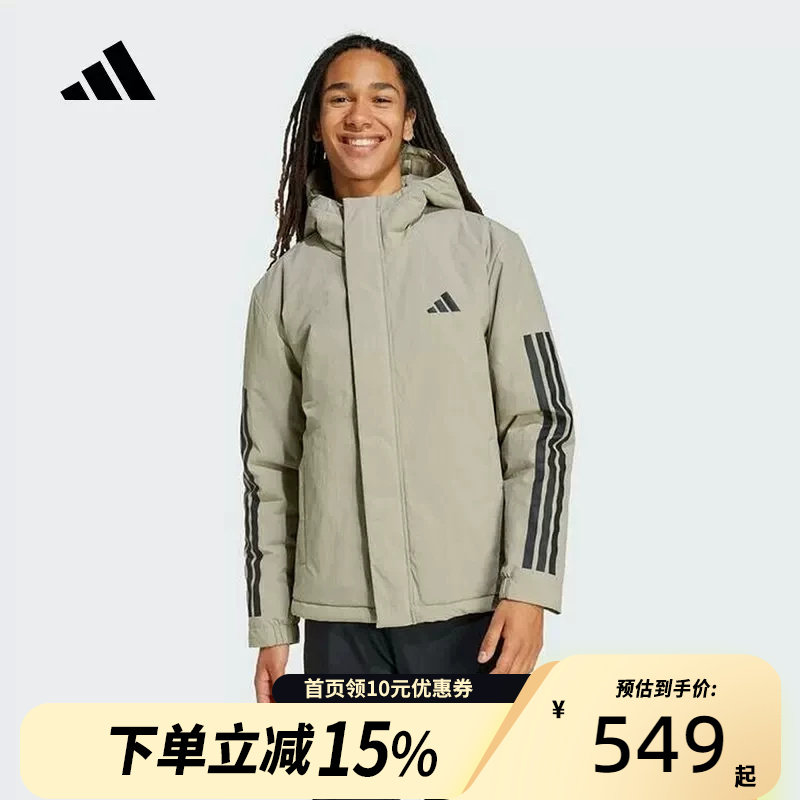 Adidas阿迪达斯男装休闲户外运动服防风保暖棉衣连帽外套JY8305