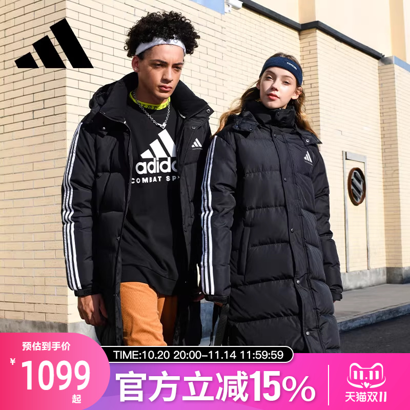阿迪达斯保暖男女长款情侣外套