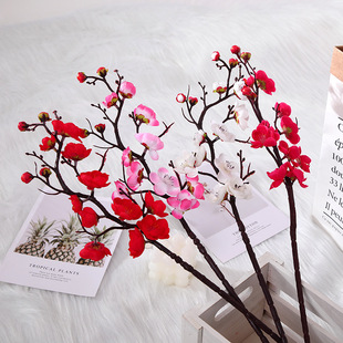 仿真梅花婚庆红梅腊梅干花桃花摆设花束餐桌装饰高级感梅花枝条花