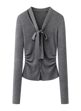 ariosec艾诺丝女神官方旗舰店正品2026春季飘带领针织衫BR801145