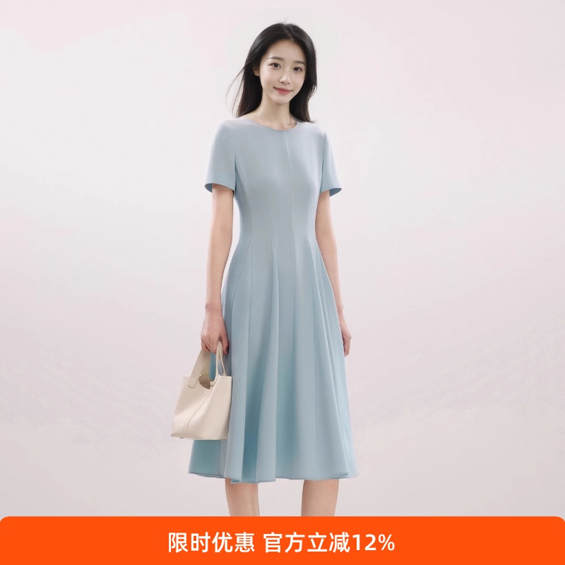 高级感温柔短袖优雅淡人连衣裙长