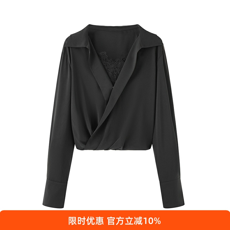 显瘦高级感黑色衬衫上衣女